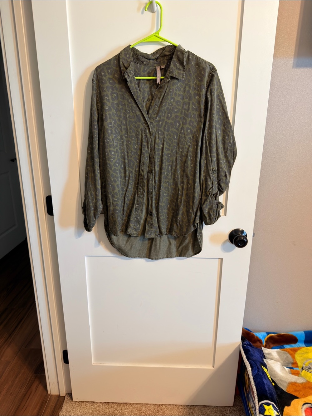 Olive Green Animal Print Button-Down Shirt